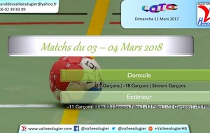 Matchs du 03 – 04 Mars 2018
