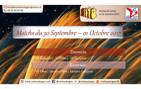 Matchs du 30 Septembre – 01 Octobre 2017