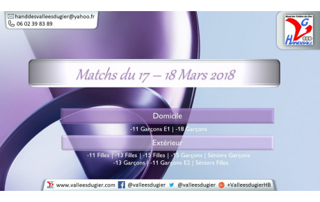 Matchs du 17-18 Mars 2018