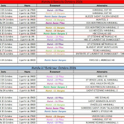 Matchs du mois d'Octobre